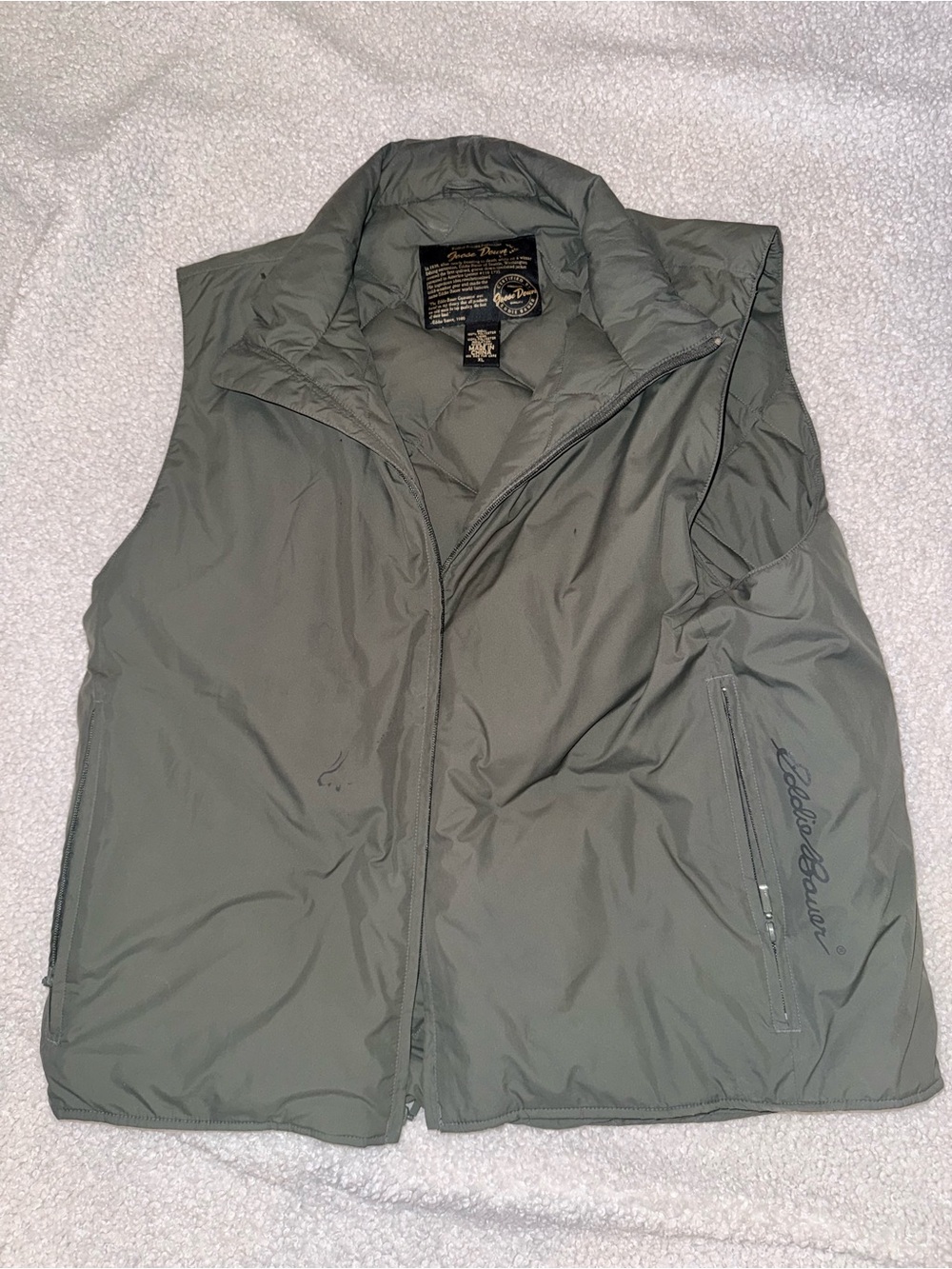 Eddie Bauer Men's Olive Green Goose Down Insulated Vest